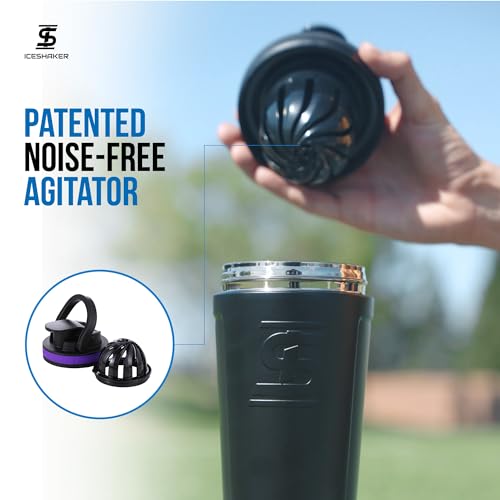 Ice Shaker Insulated Stainless Steel Shaker Bottle | 26oz, Purple | Cold for 30+ Hours | Insulated Cup with Twist-on Agitator | Odor-Free Bottle for Protein Shakes, Water, Smoothies, Cocktails - color: Purple
