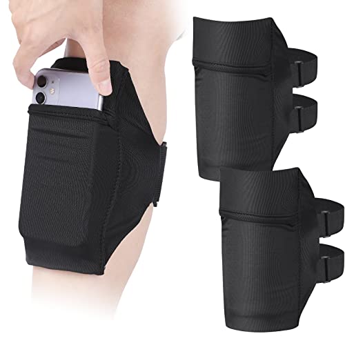 Jadive 2 Packs Cell Phone Leg Straps Leg Phone Holder Arm Smartphone Band Non Slip Ankle Wallet Calf Straps Adjustable Arm Pouch for Women Men Running Hiking Equestrian Motorcycle(Black)
