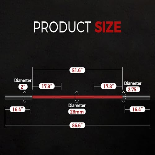 7ft Olympic Barbell 45 lb - 1000LB Capacity Weight Lifting Bar with Hard Chrome Finish, 28mm Grip & Needle Bearings, Fits 2" Plates for Powerlifting, Deadlift, Bench Press, and Home Gym