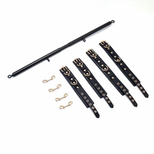 Spreader Bar Heavy Duty Stainless Steel Expandable Silver Bar Home Gym with 4pcs Furry Purple Adjustable Straps,Sports Aid Training Fitness Gear Pilates Aid Kit - style: Black+Black-gold PU Kit