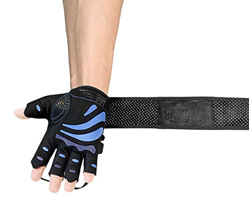 Gym Gloves Protect Your Hands & Improve Your Grip Weightlifting Grips - color: Blue with 2.5" Wrist Wraps, size: Large