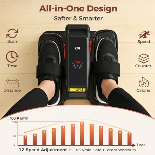 ESL Under Desk Elliptical, Electric Elliptical Leg Exerciser for Seniors | 12 Speed Adjustable, Quiet Elliptical Exercise Machine with Remote, Seated Pedal Exerciser with Strap, Portable - color: Orange Black