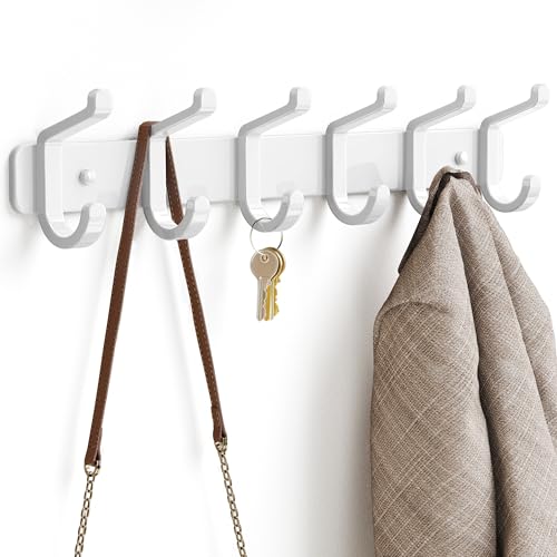 pickpiff Coat Rack Wall Mounted Heavy-Duty: Metal Coat Hanger 6 Hooks for Hanging Hat, Clothes, Robe, Keys, Backpack, Bathroom Towels, Jacket, Purse - Closet, Door, Entryway, Mudroom (White, 2 Pack) - color: White, size: 2 Pack
