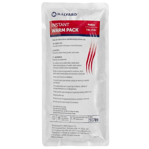 HALYARD Hot Compress Disposable Instant Warm Packs Heat Therapy Pain Relief 4 x 9 Inches, 24 Packs Per Case - 51789