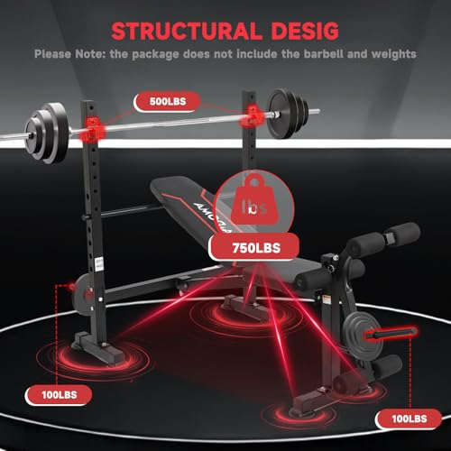 MAIDOMA 1500LBS Foldable 8 IN 1 Weight Bench Set, Adjustable Flat Incline Decline Bench Press with Upgraded Wide Squat Rack and Leg Extension for Full Body Home Gym Workout (US Stock) - color: Dull Black