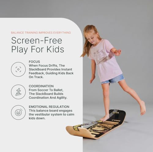 GIBBON SlackBoard, Balance Board Kids & Adults, Slackline Balance Trainer | 1 & 2 Line Options, Slack Board, Core Workout Equipment, Home Gym Training, Standing Desk Exercise, Yoga, Agility, Pilates - color: Astro with Stand
