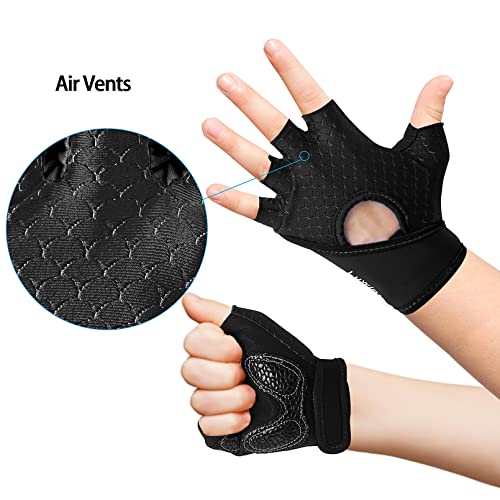 Luwint Kids Workout Gloves, Ventilated Grip Exercise Gloves for Boys and Girls Weightlifting Hanging Gym, Children 3-12 Years - color: Black, size: Medium