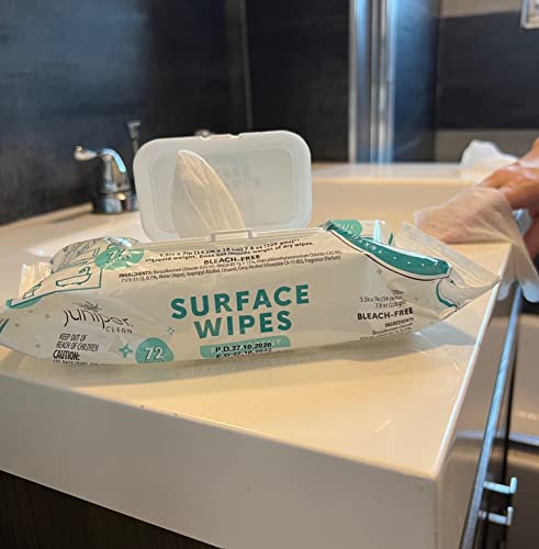 Juniper CLEAN 1 Pack Surface Cleaning Wipes Bleach Free, All-Purpose Cleaner for Bathroom, Kitchen, Office, 72 Count Soft Flow, Fresh Scent, Lint Free & Durable - size: 72 Count (Pack of 1)