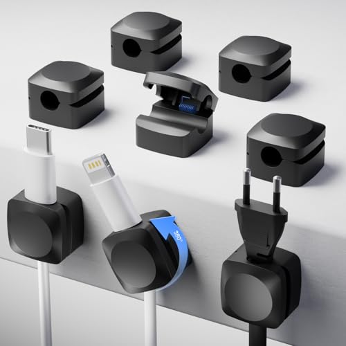 Rotatable Cord Organizer, Strong Adhesive Spring Cable Clips (8*Black) | Enhanced Cable Organizer Cord Clips, Desk Cord Holder for Nightstand, Office Accessories and Car - color: 8*Black