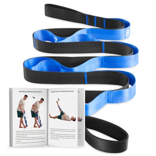Trideer Non-Elastic Stretching Strap with Loops for Physical Therapy & Rehab, Knee Hip Leg ROM Post-Surgery, Yoga Strap for Stretching, Leg Lifter Strap Mobility Aid, Hamstring Calf Back - color: Blue