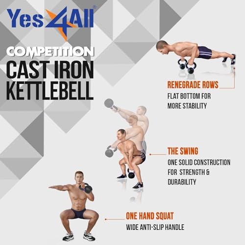 Yes4All Powder Coated Kettlebell, Cast Iron Core Kettlebells with Non-Slip Handle & Flat Bottom for Conditioning, Heavy Duty for Strength Training, 9lb to 71lb - Single & Pair - color: Purple, style: B. Pair