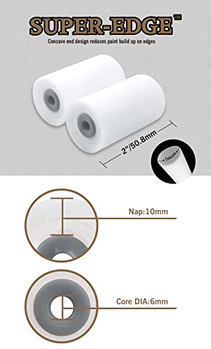 ROLLINGDOG 5PCS Mini Foam Paint Roller Covers Set Concave End Design | Fine texture fabric,secure tapered fit,glossy paint effect,fits all paints, smooth surface use,50.8mm size for painters - color: 5pc 2" Paint Roller Set
