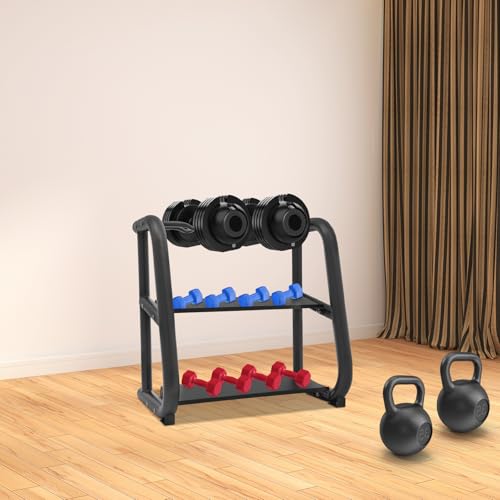 3-Tier Dumbbell Rack, 220.46LB Capacity Heavy-Duty Weight Plate Holder for Home Gym, Adjustable Barbell Rack with Sturdy Groove and Smooth Edge for Dumbbells, Kettlebells & Weight Plates (Rack Only)