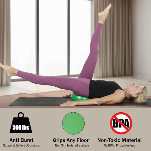 The Original 9" Pilates Core Fitness Small Exercise Ball | Workout Equipment for Abs, Core, Back, and Physical Therapy, Easy to Carry and Store - color: Green with DVD