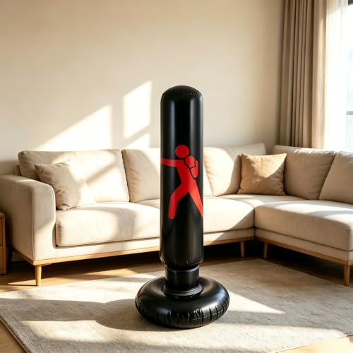 Inflatable Punching Bag, 63“ Boxing Bag with Pump Heavy Duty Stress Relief Ball Above Adults for Karate, Taekwondo, Active Play, Fitness Training No-Tip Base