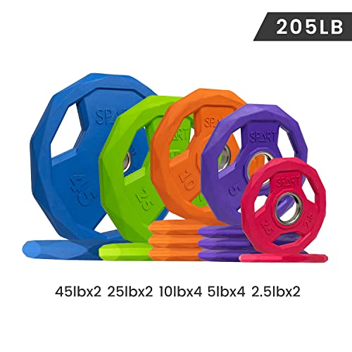 SPART Color Coded Weight Plate 2-Inch Rubber Coated Olympic Grip Plate for Barbell, Solid Cast Iron Weight Plates for Strength Training, Weightlifting, Crossfit, Home Gym, 2.5LB/5LB/10LB/25LB/35LB/45LB, Pair - color: 205LB SET