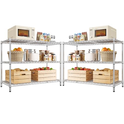 3- Shelf Metal Shelving Unit 35.6Wx14Dx36H,Adjustable Storage Shelves Heavy Duty Garage Steel Shelving for Office,Wire Rack Small Shelf for Kitchen Shelves Laundry Bathroom Pantry Closet,Chrome,2pc - size: Chrome-35.6"Wx14"Dx36"H（2P）