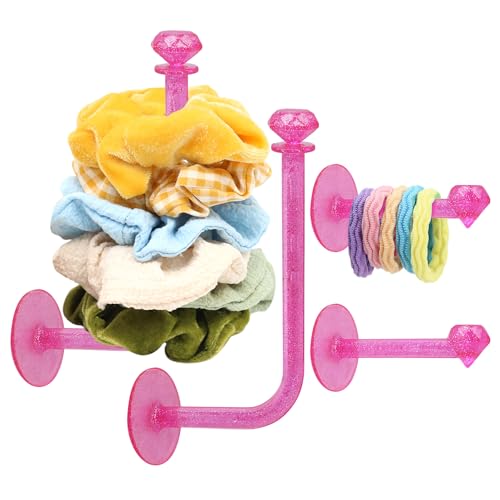 4Pcs Headband Holder Stand Scrunchie Organizer, Girls Hair Accessories Organizer Storage for Headband Hairband Hair Ties, Clear Glitter Adhesive Scrunchy Holder Scrunchie Storage… - color: 4Packs Pink