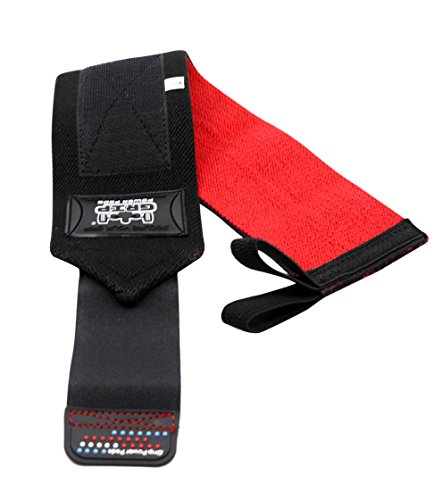 Grip Power Pads Wrist Wraps 2 Wraps for Weight Lifting Wrist Support Cotton Wraps Gym Bandage Straps for Men & Women Premium Quality & PRO Rubber - color: Black/Red, size: 18""