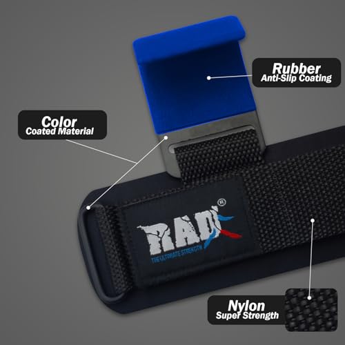 RAD Weight Lifting Hooks (Pair) Comfortable Anti-Rip Nylon Strap Extra Strong Hand Grips for Men & Women Powerlifting Heavy Duty Thick Wrist Padding Gym Workout Enhancer for Power Deadlift Pull Up - color: Blue