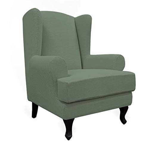 Easy-Going Stretch Wingback Chair Sofa Slipcover 2-Piece Sofa Cover Furniture Protector Couch Soft with Elastic Bottom, Spandex Jacquard Fabric Small Checks, Greyish Green - color: Greyish Green