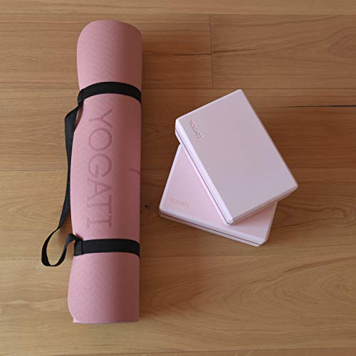 YOGATI® Yoga Mat with Strap with Alignment Lines. Home Workout Mat for Women, Men and Kids. Thick Non Slip Yoga Mat for Pilates and Fitness. Brown, Pink and Purple Yoga Mats - color: Pink