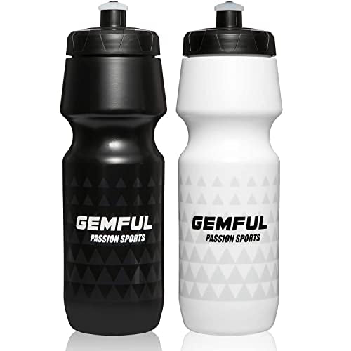 GEMFUL Water Bottle Biking BPA Free 24 Ounce 2 Pack | BPA Free, Leakproof, Squeeze Design For Easy Hydration, Fits Standard Bike Cages, Reusable & Durable, for Bicycle, Bike, MTB - color: Black+White