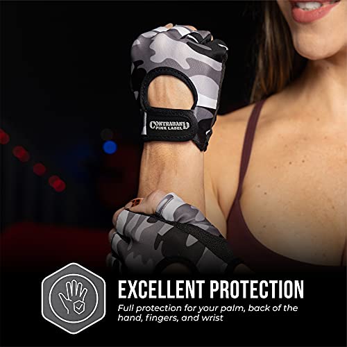 Contraband Pink Label 5217 Women's Design Series Camo Print Lifting and Rowing Gloves (Pair) - Lightweight Vegan Medium Padded Microfiber Amara Leather w/Griplock Silicone - color: Gray, size: X-Small