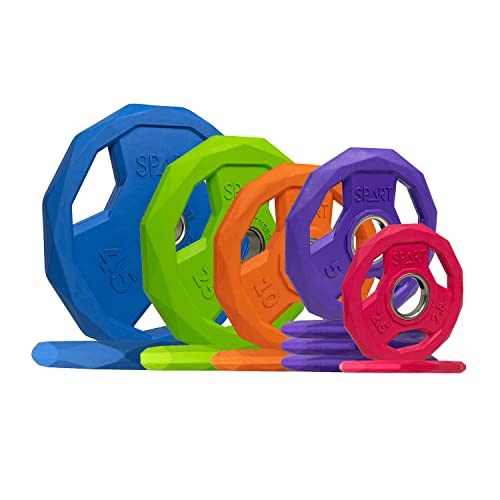 SPART Color Coded Weight Plate 2-Inch Rubber Coated Olympic Grip Plate for Barbell, Solid Cast Iron Weight Plates for Strength Training, Weightlifting, Crossfit, Home Gym, 2.5LB/5LB/10LB/25LB/35LB/45LB, Pair - color: 185LB SET