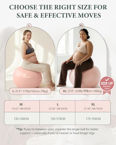 Trideer Pregnancy Birthing Ball, 1.7mm Extra Thick Yoga Ball for Maternity, Labor, Physio, Recovery, Exercise Guide & Daily Comfort Tips for All Trimesters, Anti-Burst Non-Slip Stability Ball - color: Mistyrose(with Base), size: L(23-26IN/58-65cm)