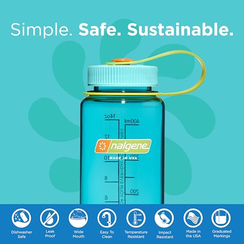 Nalgene Sustain Tritan BPA-Free Water Bottle Made with Material Derived From 50% Plastic Waste (using ISCC certified mass balance), 16 OZ, Wide Mouth, Cerulean (Pack of 6) - color: Cerulean Sustain, size: 16 Ounces (Pack of 6)