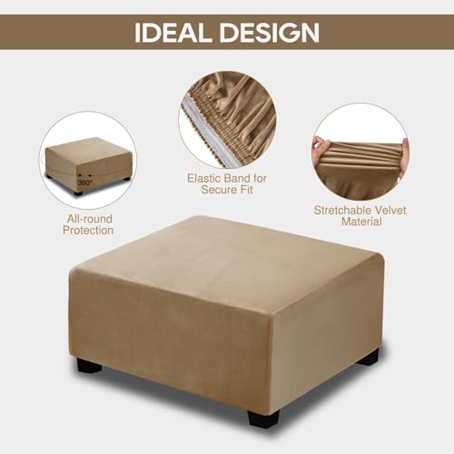 NeColorLife Ottoman Cover Velvet Storage Ottoman Slipcover Thick Stretchable Footrest Stool Covers with Elastic Band for Rectangle and Square Ottoman(Medium Size,Camel) - color: Camel, size: M Length: 31"-34",Width: 31"-43"
