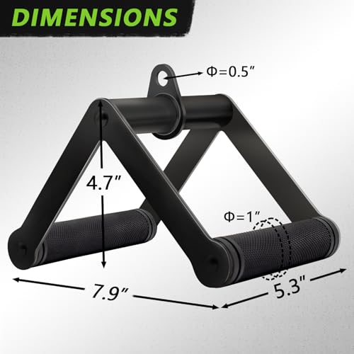 Double D Row Handle Cable Attachment for Weight Workout, Steel with Non-Slip Rubber Grip (Black) - color: Black Double D Row Handle