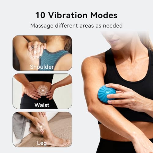 2.4" Mini Electric Vibrating Massage Ball, 10-Speed Fitness Yoga Massage Roller for Palm, Hand, Foot, Leg, Neck, Back, Multi-Directional Massage Ball (Blue) - color: Blue
