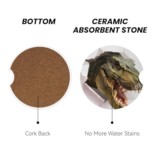 Dinosaur Car Coasters for Cup Holders, 2 Pack Absorbent Ceramic Drink Cup Coaster for Women Men, Auto Interior Accessories - color: T22