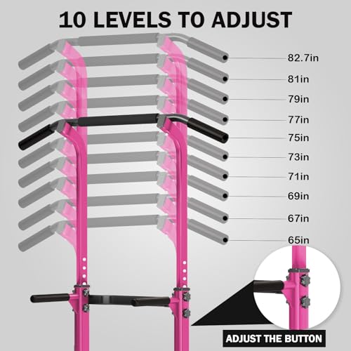 SogesHome Power Tower Pull Up Bar and Dip Station, Height Adjustable Dip Stand Exercise Machine for Home Gym, Multi-Functional Free Standing Strength Training Fitness Workout Station - color: Pink