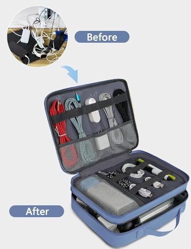 MATEIN Cable Organizer Bag, Large Travel Tech Organizer Water Resistant Electronic Accessories Case with Handle for Tablet, Cables, USB, Hard Drive, Double Layers Travel Gift for Men and Women, Blue - color: Blue, size: Large
