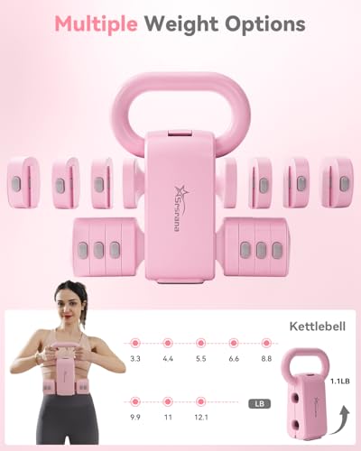 2-in-1 Adjustable Dumbbell & Kettlebell Set for Women (1.1-12.1 lbs), Quick-Change Free Weights for Home Gym, Pilates & Full Body Workout - color: Pink, style: Set