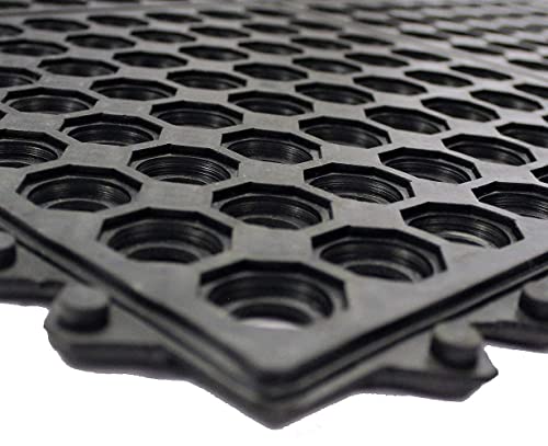 Envelor Interlocking Rubber Floor Tiles with Drainage Holes Anti Fatigue Garage Floor Mat Non Slip Wet Area Mat for Bar, Kitchen, Restaurant, Outdoor, Modular Snap Together 4-Pack, 36 x 36 inches