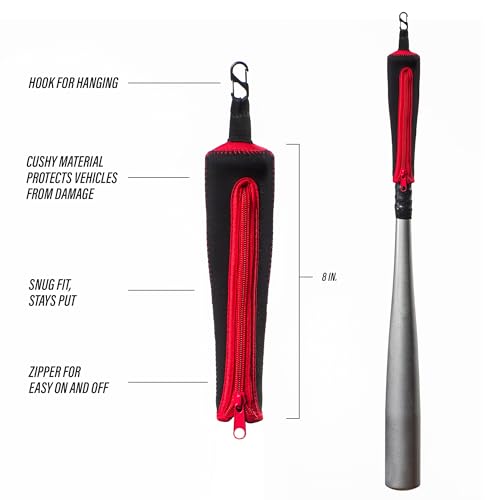 Handle Cover - Baseball Bat Cover Sleeve Protects Vehicle & Bat Grip - Batting Gloves & Helmet Companion with Zippered Hook - Softball Accessory - color: Black