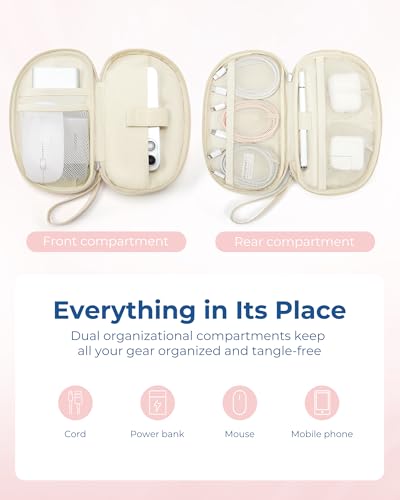BAGSMART Travel Cord Organizer Electronics Case, Double Layers Puffer Cable Organizer Bag Travel Essentials for Women, Tech Organizer Case for Charger, Phone, Flash Drive - Beige - color: Double Layer Beige