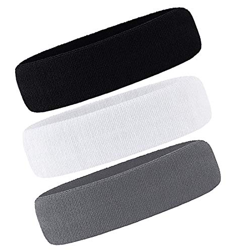 3 Pack Men & Women Sports Sweatbands Headbands - color: White,Black,Gray