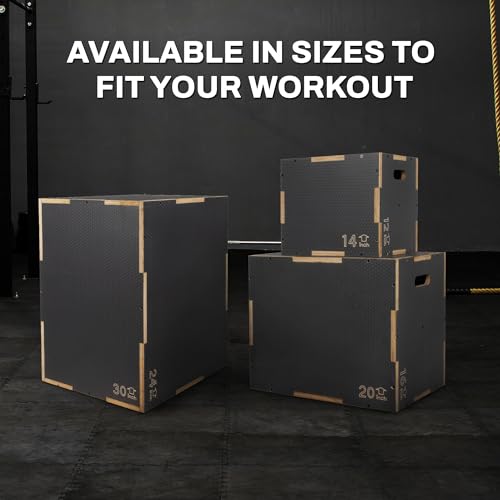 Signature Fitness 16" x 14" x 12" Non-Slip Wooden Plyo Box Jump Exercise Platform, Plyometric Workout Equipment for Home Gym, Training Step Box, Gray - size: 20x24x30"