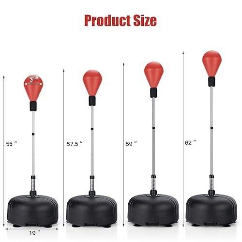 Goplus Punching Bag with Stand for Adults, Freestanding Reflex Speed Bags with 55’’-62.5’’ Adjustable Height, Boxing Equipment with Gloves for Home Gym Workout MMA Training, Fitness - color: Red+Black
