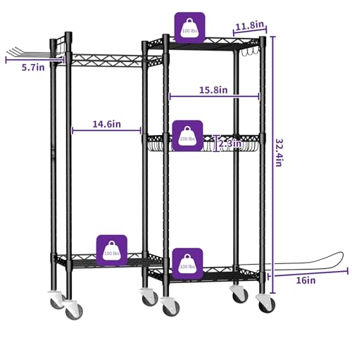 Dumbbell Rack, Home Gym Storage with Locking Wheels & 4 Hooks, 4 Tier Adjustable Workout Equipment Storage for Yoga Mat, Foam Roller, Dumbbell, Kettlebell, Fitness Ball and Resistance Band