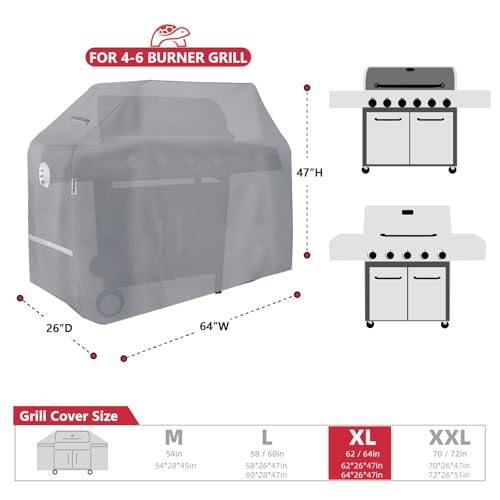 Turtle Life BBQ Grill Cover, 64 Inch Heavy Duty Waterproof 4-6 Burner Barbecue Gas Grill Covers for Weber Genesis Char-Broil Brinkmann, Gray - color: Gray, size: EVO-64in