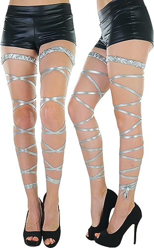 ToBeInStyle Women's Leg Wraps Ravewear Dancewear Elastic Straps Party Garter Music Festivals Costume Accessory Thigh High - color: Metallic Garter Wrap - Silver, size: One Size