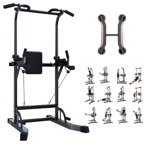Power Tower Dip Station Pull Up Bar Exercise Tower Adjustable Pull Up Station Pull Up Tower Bar for Home Gym Multifunctional Strength Training Fitness Equipment
