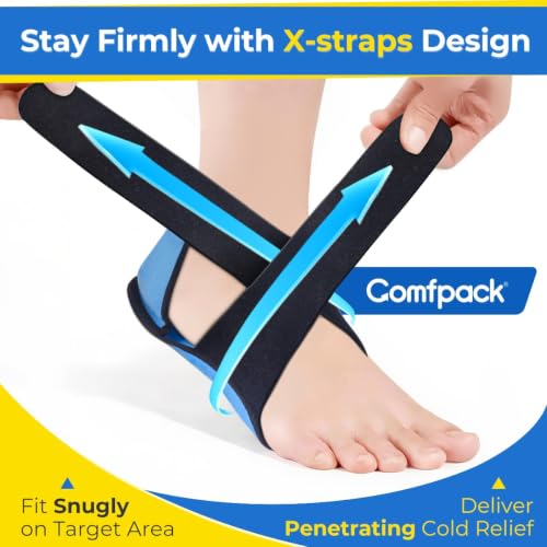 Comfpack Plantar Fasciitis Relief Ice Packs, 2PCS Heel Ice Pack Warp for Pain Relief with Heel & Sole Gel Coverage, Adjustable Hot Cold Therapy Foot Ice Pack Wrap for Heel Spur, Achilles Tendonitis