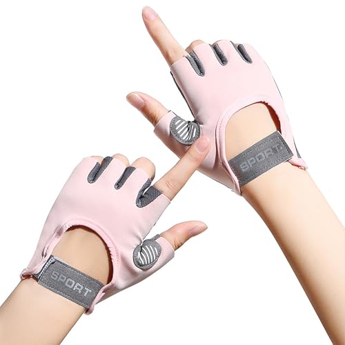 Fingerless Cycling Gloves Women Men Anti-Slip Shockproof Mesh Lightweight Workout Gloves Gym Exercise Fitness Rowing - color: Pink, size: Medium